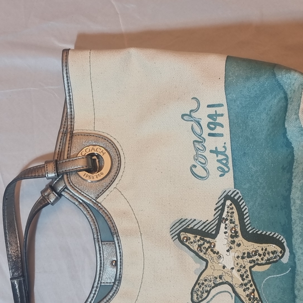 Coach summer star cream and teal purse - Picture 2 of 6